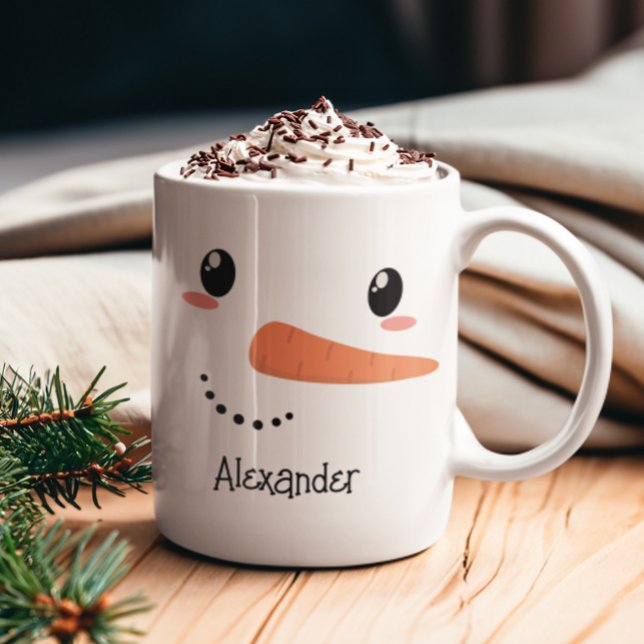 Happy Snowman Face Personalisierte Weihnachtsfeier Kaffeetasse (Happy Snowman Christmas Mug)