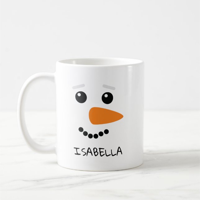 Happy Snowman Face Personalisierter Name Kaffeetasse (Links)