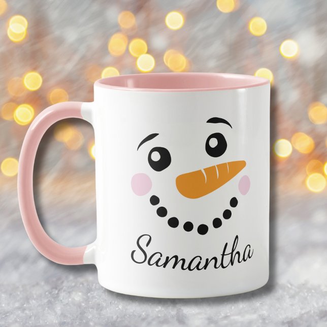 Happy Snowman Face Personalisierter Name Weihnacht Kaffeetasse (Von Creator hochgeladen)