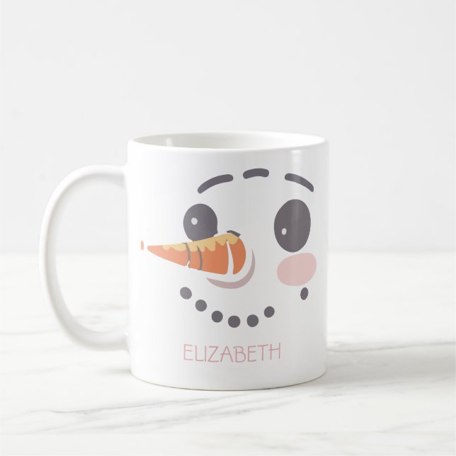 Happy Snowman Face Personalisiertes Geschenk Kaffeetasse (Links)