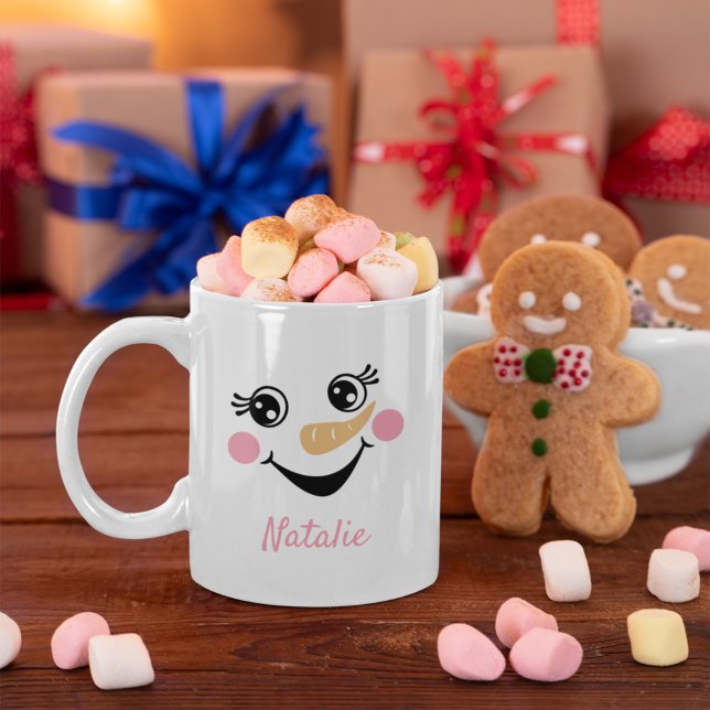 Happy Snowman Face Personalized Name Holiday Kaffeetasse (Von Creator hochgeladen)