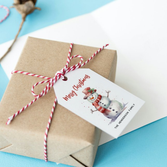 Happy Snowman Frohe Weihnachten Custom Familiennam Geschenkanhänger (Von Creator hochgeladen)