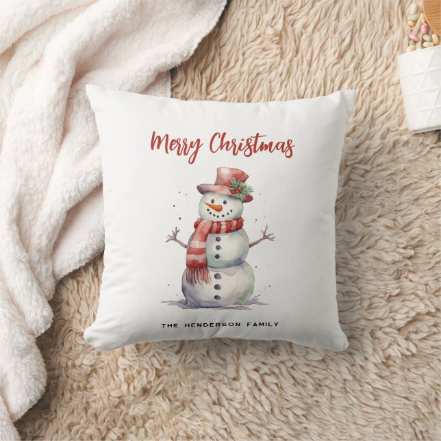 Happy Snowman Frohe Weihnachten Custom Familiennam Kissen (Decke)
