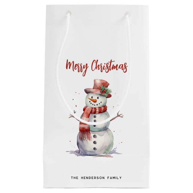 Happy Snowman Frohe Weihnachten Custom Familiennam Kleine Geschenktüte (Vorderseite)