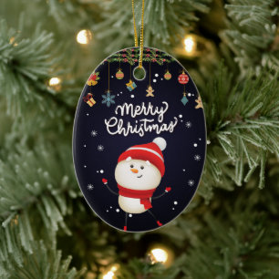 Happy Snowman Frohe Weihnachten Keramik Ornament