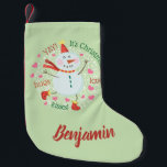 Happy Snowman Green Christmas Kleiner Weihnachtsstrumpf<br><div class="desc">Dieser Strumpf besticht durch einen fröhlichen Schneemann. Personalisieren Sie es mit einem Namen.</div>