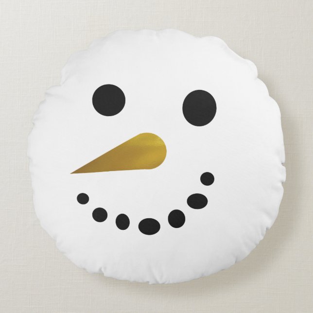 Happy Snowman Holiday Pillow / Gold Nose Rundes Kissen (Vorderseite)
