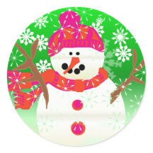 Happy Snowman Holiday Round Sticker