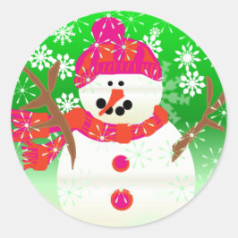Happy Snowman Holiday Round Sticker