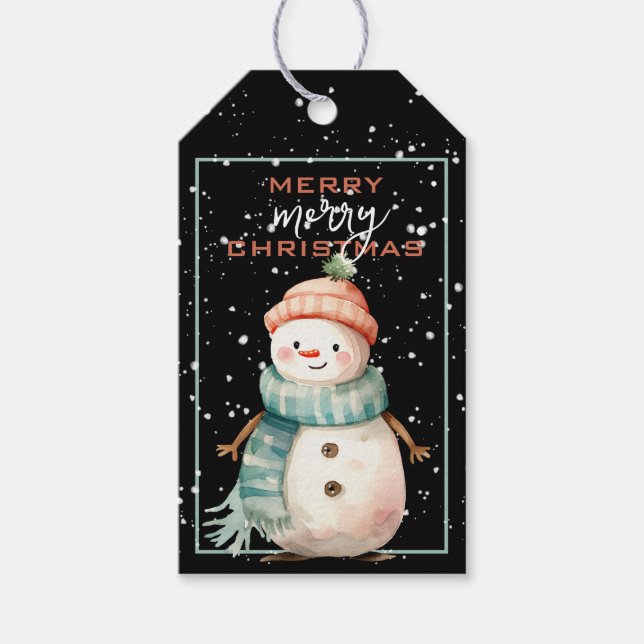 Happy Snowman im Aquamarinen Scarf Weihnachten Geschenkanhänger (Vorderseite)