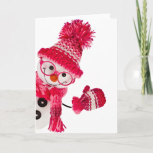 Happy Snowman in gegossenem rosa Hut Feiertagskarte