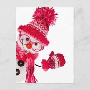 Happy Snowman in gegossenem rosa Hut Postkarte