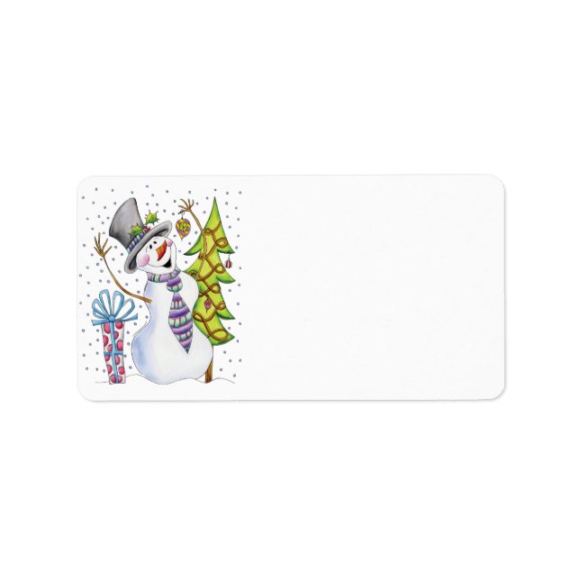 Happy Snowman Label Adressaufkleber (Vorne)