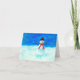Happy Snowman Landschaftsbild Schneefall Feiertagskarte