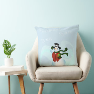 Happy Snowman Large Square Kissen