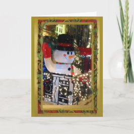 Happy Snowman Lights NYC Streets Vintag Frame Feiertagskarte