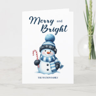 Happy Snowman Merry Bright Navy White Winter Feiertagskarte