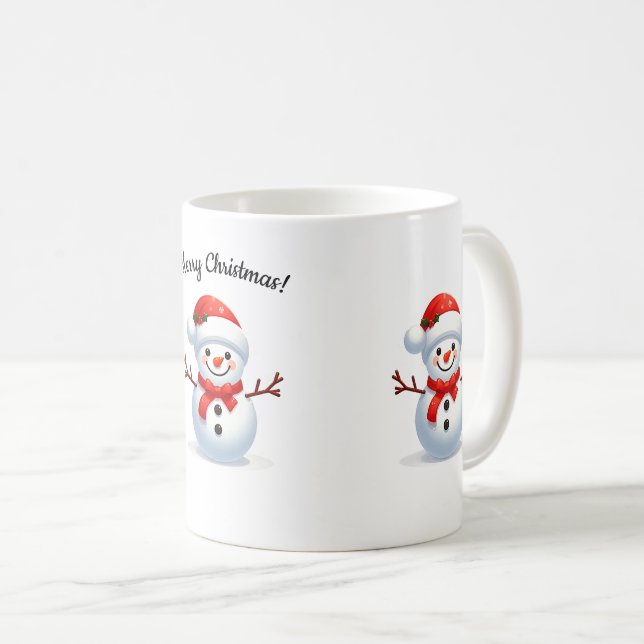 Happy Snowman mit rotem Weihnachtshut Kaffeetasse (VorderseiteRechts)