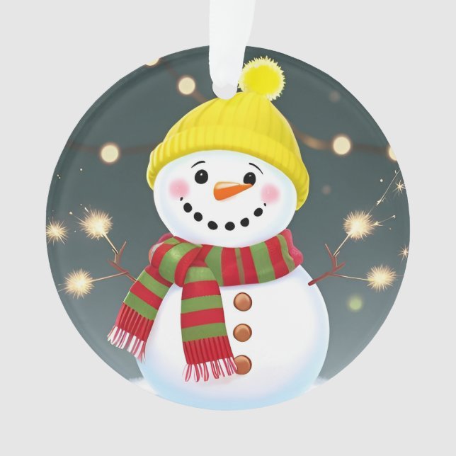 Happy Snowman mit Sparklern und Weihnachtsmannmütz Ornament (Vorderseite)