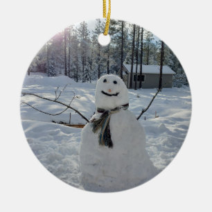 Happy Snowman Original Winterfotografie Keramik Ornament