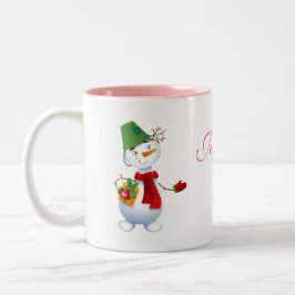 Happy Snowman Personalisiert Name Holiday Two-Tone Zweifarbige Tasse