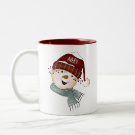 Happy Snowman Personalisiert Name Zweifarbige Tasse