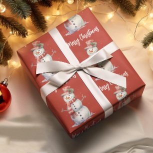 Happy Snowman Red Frohe Weihnachten Geschenkpapier