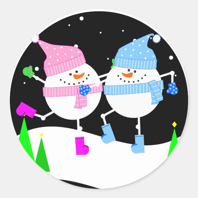 Happy Snowman Round Sticker (Vorderseite)