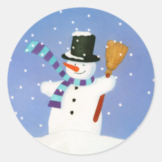 Happy Snowman Runder Aufkleber