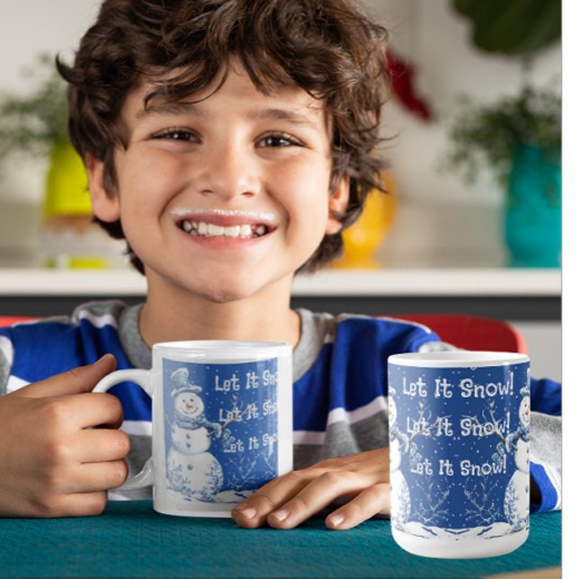 Happy Snowman Snowflakes Blue White Let It Snow Kaffeetasse (Let it snow!)