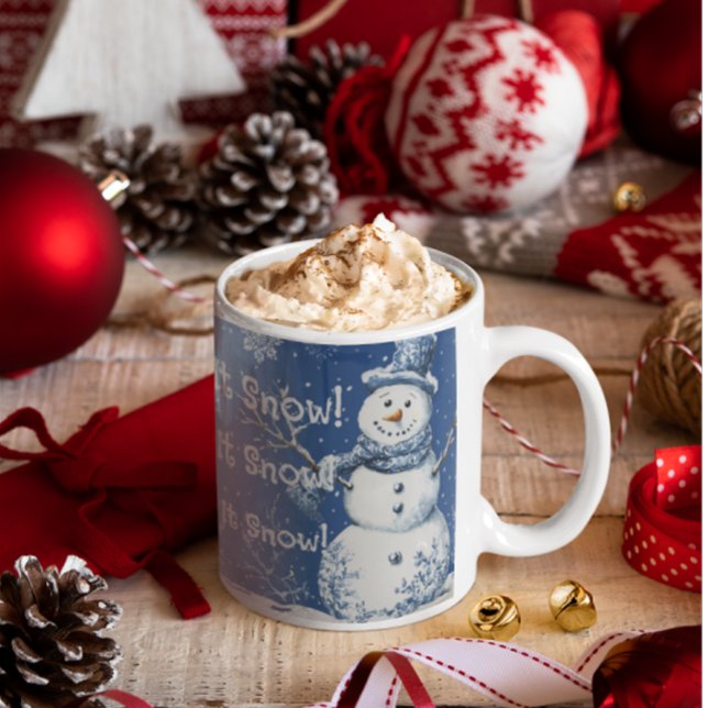 Happy Snowman Snowflakes Blue White Let It Snow Kaffeetasse (Ready for chilly winter nights!)
