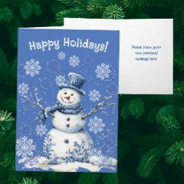 Happy Snowman Snowflakes Blue White Personalized Feiertagskarte