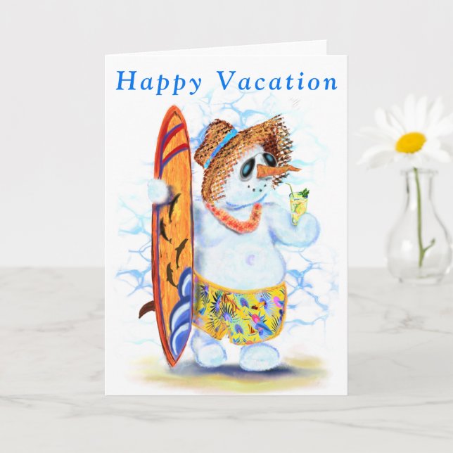 Happy Snowman Surfer Summer Vacacacation Card Karte (Kleine Pflanze)