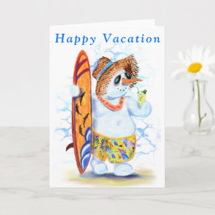 Happy Snowman Surfer Summer Vacacacation Card Karte