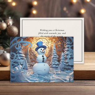 Happy Snowman Top Hat Snowy Forest Weihnachten
