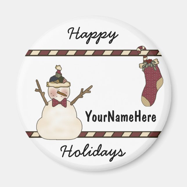 Happy Snowman und Christmas Strumpf Magnet (Vorne)