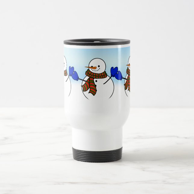 Happy Snowman w/Blue Mittens Reisebecher (Mittel)