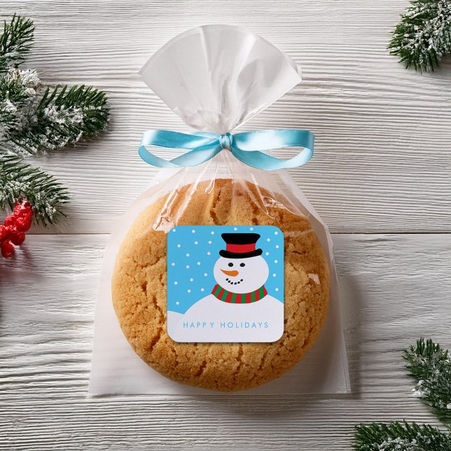Happy Snowman Weihnachten Quadratischer Aufkleber (Von Creator hochgeladen)