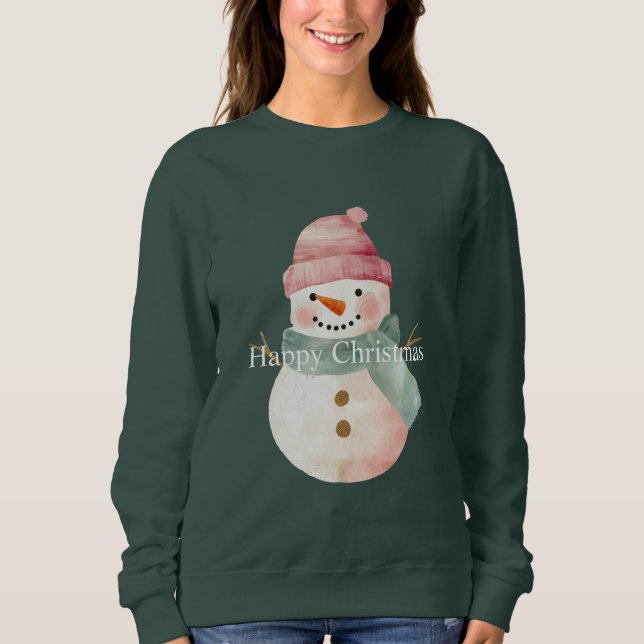 Happy Snowman Weihnachten Sweatshirt (Vorderseite)