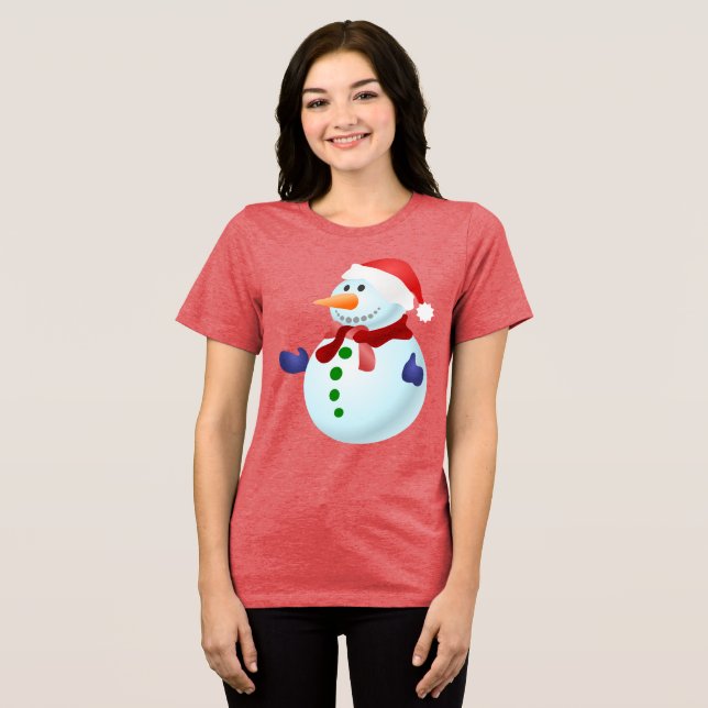 Happy Snowman Weihnachten Tri-Blend Shirt (Vorderseite voll)