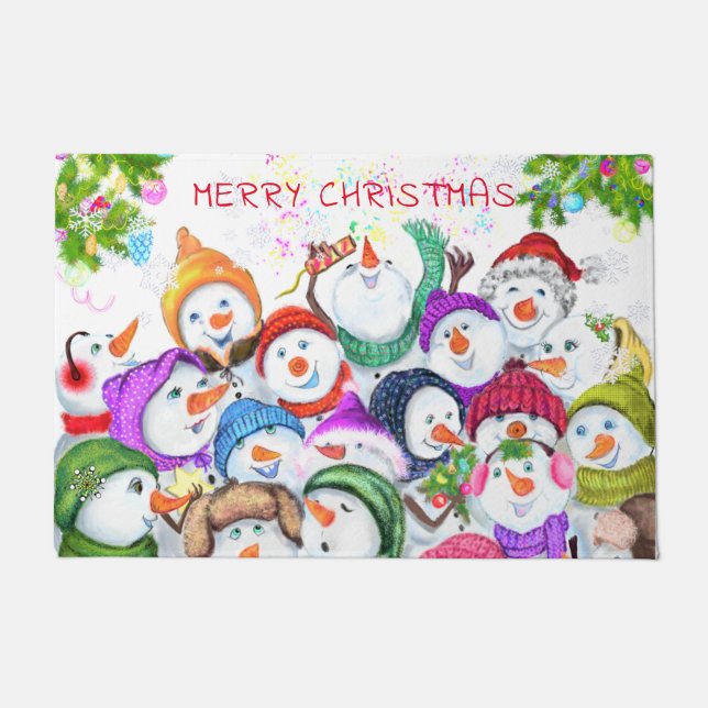 Happy Snowmans Christmas Doormat Fußmatte (Vorderseite)