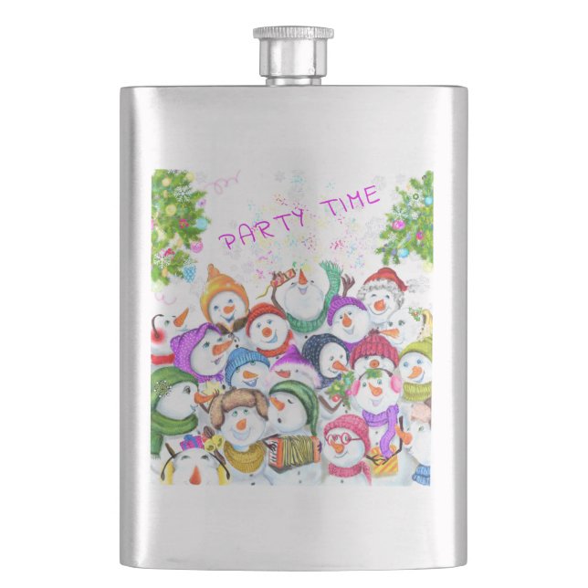 Happy Snowmans Christmas Flask Flachmann (Vorderseite)