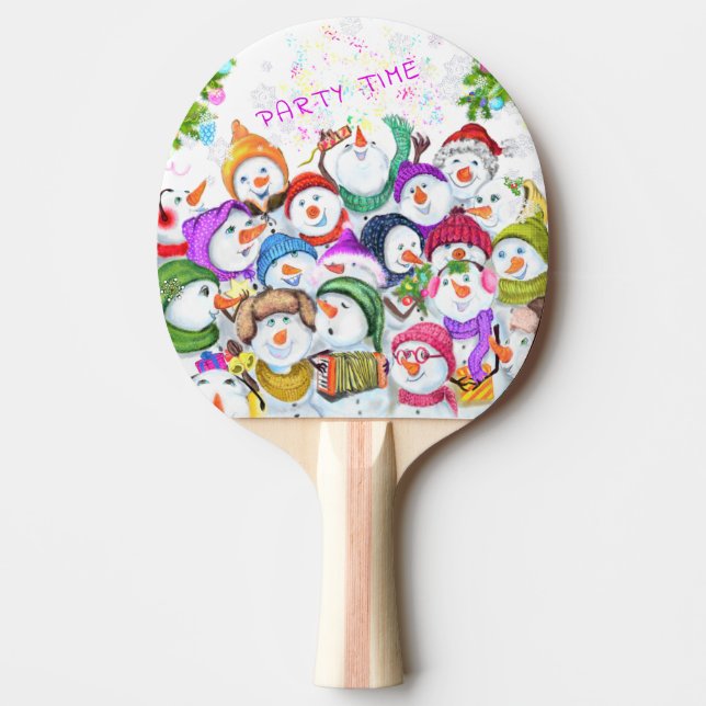 Happy Snowmans Frohe Weihnachten Ping Pong Paddle Tischtennis Schläger (Vorderseite)