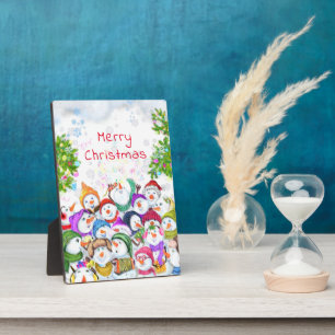 Happy Snowmans Frohe Weihnachts-Party Funny Zeichn Fotoplatte