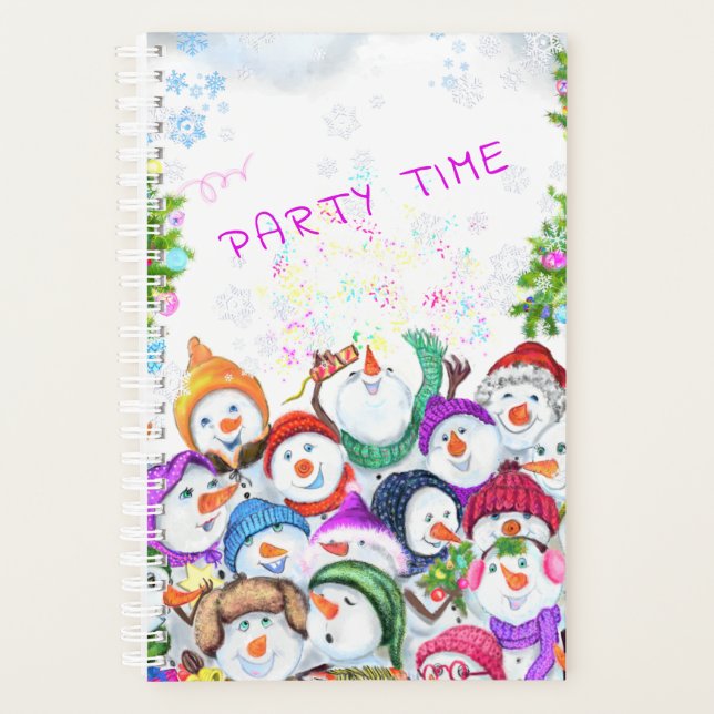 Happy Snowmans Frohe Weihnachts-Party Funny Zeichn Planer (Vorderseite)