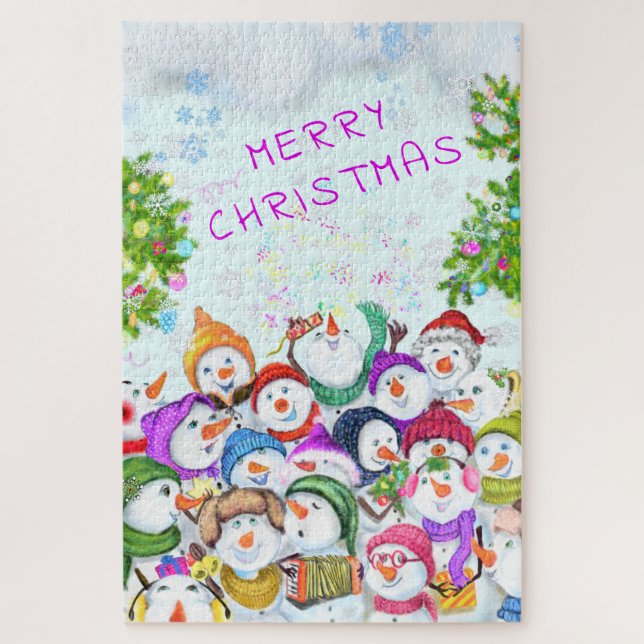 Happy Snowmans Frohe Weihnachtsfeier Spaß Puzzle (Vertikal)