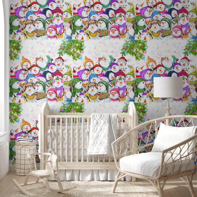 Happy Snowmans Party Weihnachten Tapete (Kinder)