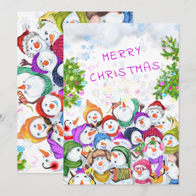 Happy Snowmans Party Weihnachtskarte (Vorne/Hinten)