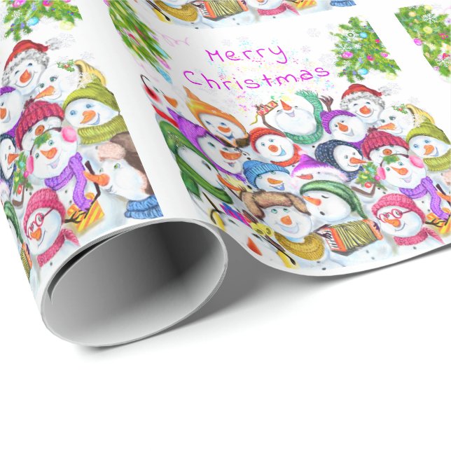 Happy Snowmans Party Weihnachtswrapping Paper Geschenkpapier (Rolleneckpunkt)