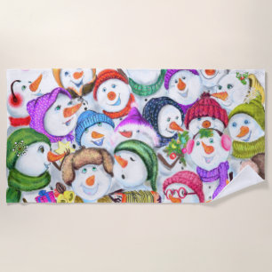 Happy Snowmans Weihnachts Beach Handtuch